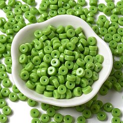 不透明色のガラスシードビーズ  コラム  芝生の緑  6x3mm  穴：1.4mm  約2027個/ポンド&nbsp;SEED-E001-P3x6mm-01