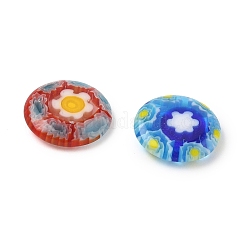 手作りランプワークカボション  花柄とフラットラウンド  ミックスカラー  13.5x3mm&nbsp;LAMP-A009-05