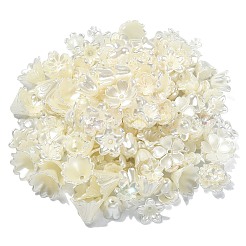 300個のABSプラスチックイミテーションパールフラワービーズキャップ  5枚の花びらと6枚の花びら  淡黄色  6.5~12.5x8~15x3~7mm  穴：1.5mm&nbsp;KY-CJ0001-59