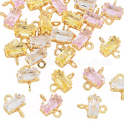 24Pcs 3 Colors Brass Pave Cubic Zirconia Rectangle Connector Charms&nbsp;KK-TA0009-18