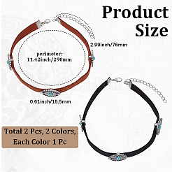 2Pcs 2 Colors Alloy Pave Synthetic Turquoise Oval Imitation Leather Choker Necklaces for Women&nbsp;NJEW-CY0001-06
