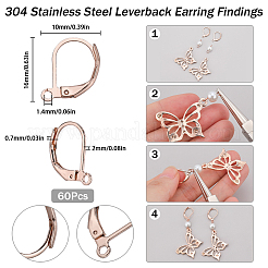 60Pcs 304 Stainless Steel Leverback Earring Findings&nbsp;STAS-SC0006-44