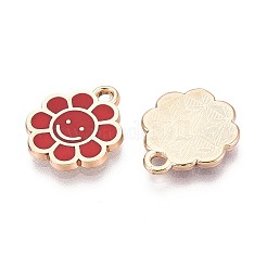 合金エナメルチャーム  ラックめっき  花のチャーム  ゴールドカラー  レッド  15x12.5x1.2mm  穴：1.6mm&nbsp;ENAM-T022-85A-G