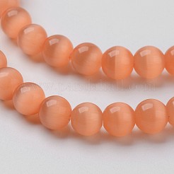 キャッツアイビーズ  ラウンド  ライトサーモン  10mm  穴：1mm  約39個/連  15インチ&nbsp;X-CER10mm55