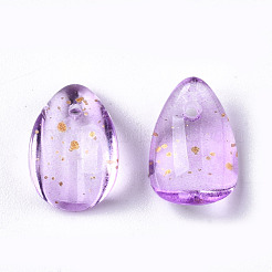 透明スプレー塗装ガラスチャーム  金箔  花弁  蘭  12x8x4.5mm  穴：1mm&nbsp;GLAA-T016-36-H03