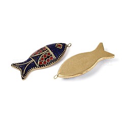 手作りインドネシアビッグサイズペンダントトップ  魚のチャーム  樹脂、メッキなしの真鍮、シェル付き  ミックスカラー  64~65x25x9~10mm  穴：3mm&nbsp;IPDL-N004-03C