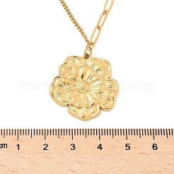 女性用304ステンレスペンダントネックレス  18KGP本金メッキ  花  16.69インチ（42.4cm）  ペンダント：27x26mm&nbsp;NJEW-D312-02C-G
