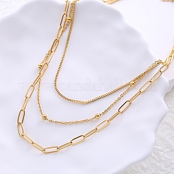 European layered titanium steel necklace box chain round bead fashion stainless steel jewelry&nbsp;YQ5413