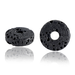 4連売り天然溶岩ビーズ連売り  染め  フラットラウンド/ディスク  ブラック  8~8.5x3~4mm  穴：2mm  約54~60個/連  7.87インチ（20cm）&nbsp;G-LT0001-01A