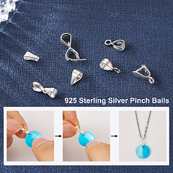 DIY ペンダント ベイル ジュエリー メイキング ファインディング キット  スターリングシルバーのスナップベイル925個とアイスピックピンチベイル付き。  銀  12個/箱&nbsp;DIY-TA0003-93