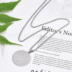 201ステンレススチール製宗教フラットラウンドペンダントベネチアンチェーンネックレスレディースメンズ  ステンレス鋼色  23.62インチ（60cm）  2.5mm&nbsp;NJEW-R013-08P