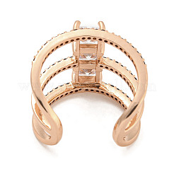 Square Rack Plating Brass Micro Pave Cubic Zirconia Wide Open Cuff Rings for Women&nbsp;RJEW-F162-14RG