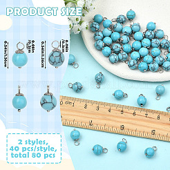 80Pcs 2 Styles Glass & Synthetic Turquoise Pendants&nbsp;PALLOY-SW00128