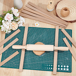 MDF 粘土ローラーツール 12 個  モデリングツール  長方形  木製めん棒1本付き  淡い茶色  337x20x3~9mm&nbsp;DIY-UN0007-45