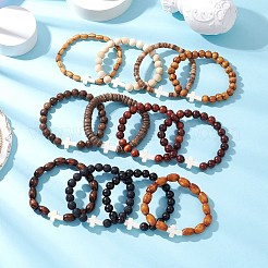 染色合成・天然宝石と天然木ビーズストレッチブレスレットセット（女性・男性用）12個  クロス  1/4~3/8インチ（0.5~0.85cm）  内径：2-1/8インチ（5.3~5.5cm）&nbsp;BJEW-JB11564