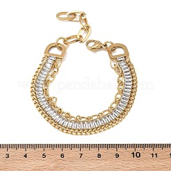 女性用304ステンレススチール＆ガラス製二重構造チェーンブレスレット  長方形  18KGP本金メッキ  イオンプレーティング（ip）  長持ちメッキ  透明  6.65インチ（16.9cm）&nbsp;BJEW-F540-10G-03