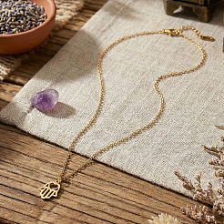 304 Stainless Steel Hollow Heart Hamsa Hand Pendant Cable Chain Necklaces for Women&nbsp;LS-VC2540