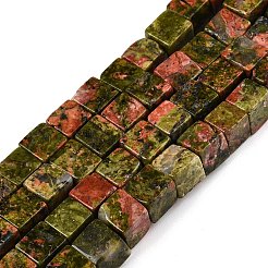天然石ユナカイトビーズ連売り  キューブ  6~7x6~6.5x6~6.5mm  穴：1mm  約60~61個/連  15~15.366''（38.1~39センチメートル）&nbsp;G-T139-6x6-08A
