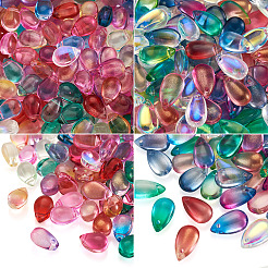 200個2スタイルの透明ガラスチャーム  染め＆加熱  ティアドロップ  ミックスカラー  100個/スタイル&nbsp;GLAA-TA0001-12