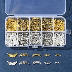 242個2色チベット風合金ビーズ  ウイング  ゴールデン＆シルバー  4~22x3~21.5x3~4mm  穴：1~1.5mm  242個/セット&nbsp;TIBEB-FS0001-08