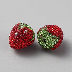 手作り樹脂粘土ラインストーンビーズ  苺  レッド  18x16mm  穴：1.6mm&nbsp;CLAY-WH0021-003