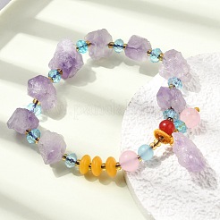 Raw Rough Natural Amethyst Nuggets Charm Beaded Stretch Bracelets for Women&nbsp;GG-CBA2C9C-13