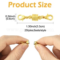 真鍮製マグネット留め具コンバーター 12色セット 2セット  カニカン付き  コラム  ゴールデン＆シルバー  33x6mm  6セット / カラー&nbsp;KK-FS0001-95