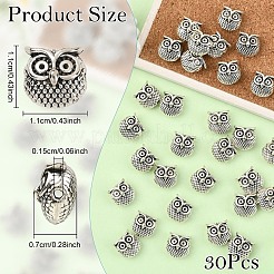 チベットスタイルの合金ビーズ30個。  カドミウムフリー＆鉛フリー  フクロウ  アンティークシルバー  11x11x7mm  穴：1.5mm  30個/セット&nbsp;TIBEP-YW0002-10
