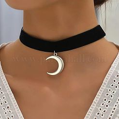 Gothic Moon CCB Plastic Pendant Black Velvet Choker Necklaces for Women&nbsp;FS-WG30AE2-01