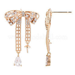 Brass Micro Pave Clear Cubic Zirconia Stud Earring Findings&nbsp;KK-S356-666G-NF