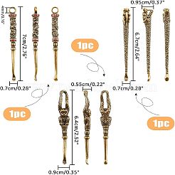 真鍮製耳かき3種類3個  ドラゴン＆モンキー  ミックスカラー  6.4~7x0.7~0.9x0.95cm  1個/スタイル&nbsp;MRMJ-FH0001-21