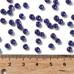 ガラスシードビーズ  半分メッキ  不透明な色の虹  丸い穴  ラウンド  ダークスレートブルー  4x3mm  穴：1.2mm  7500個/ポンド&nbsp;SEED-H002-A-A619
