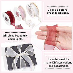 3 Rolls 3 Colors Organza Ribbons&nbsp;SRIB-FG0001-15