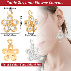 12Pcs 2 Styles Rack Plating Brass Cubic Zirconia Charms&nbsp;ZIRC-BBC0002-73