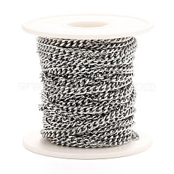 変色しにくい304ステンレススチール製キューバチェーン  溶接されていない  スプールで  ステンレス鋼色  5x3.5x1mm  約32.81フィート（10m）/ロール&nbsp;CHS-K016-03A-P