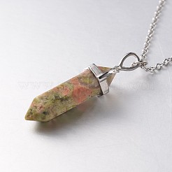 Brass Gemstone Bullet Pendant Necklaces&nbsp;NJEW-JN01042