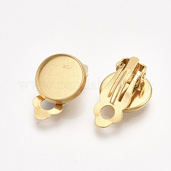 201 ステンレススチール クリップオン イヤリング金具  フラットラウンド  ゴールドカラー  トレイ：10mm  18x11.5x7mm  穴：3mm&nbsp;LS-X-STAS-T045-34B-G