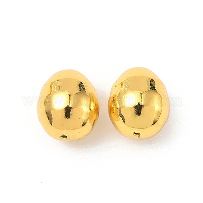電着シェルパールビーズ  イースターエッグ  ゴールド  15~16x13~14mm  穴：1~1.2mm&nbsp;BSHE-G023-01C-1
