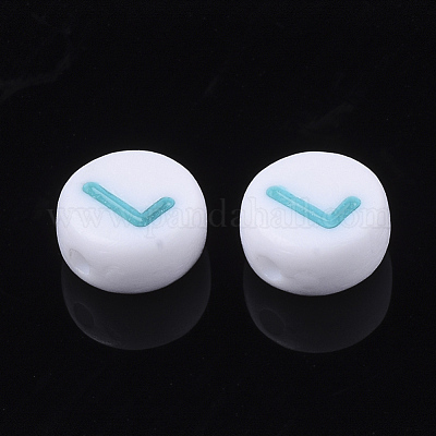 初期のアクリルビーズ  水平穴  フラットラウンド  ミックスカラー  文字L  7x3.5~4mm  穴：1.2mm&nbsp;X-OACR-E001-20L-1