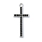 Rack Plating Alloy with Black Rhinestone Pendants, Cross, Platinum, 33x15x2mm, Hole: 1.8mm