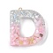 Resin Pendants, with Shell & Paillette & Gloden Alloy Loop, Letter A~B, Letter D, 42~44x11.5~57x7.5~8.5mm, Hole: 2mm