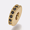Brass Micro Pave Cubic Zirconia Bead Spacers, Cadmium Free & Lead Free, Flat Round, Black, Golden, 8x2mm, Hole: 3mm