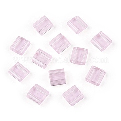 2-Hole Glass Seed Beads, Transparent Colours, Square, Pearl Pink, 5x4.5~5.5x2~2.5mm, Hole: 0.5~0.8mm