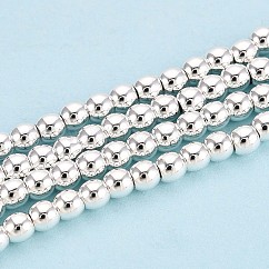 電気メッキ非磁性合成ヘマタイトビーズ連売り  ラウンド  銀メッキ  3mm  穴：1mm  約130~140個/連  15.7インチ