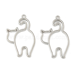 Alloy Open Back Bezel Pendants, Cat Shape, For DIY UV Resin, Epoxy Resin, Pressed Flower Jewelry, Rack Plating, Platinum, 27.5x18x2mm, Hole: 1.2mm