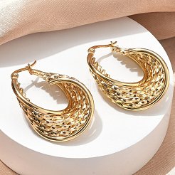 多層ツイスト201ステンレススチールフープピアス  304ステンレスピン付き  PVD真空メッキ  長持ちメッキ  ゴールドカラー  36x26mm&nbsp;EJEW-D354-01G