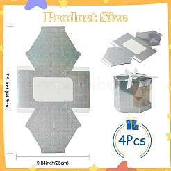 六角形のレーザーウィンドウ紙ギフトボックス  ポリエステルリボン付き  銀  7x7x7cm&nbsp;CON-FZC0002-001B-01