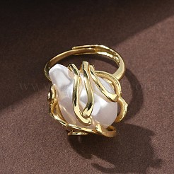 ABS Plastic Pearl Finger Rings&nbsp;RJEW-L128-01G