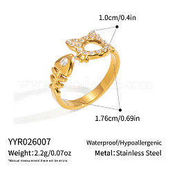 304ステンレススチールラインストーンオープンカフリング女性用  18KGP本金メッキ  イオンプレーティング（ip）  猫の形  10mm  内径：17.6mm&nbsp;LM3811-1