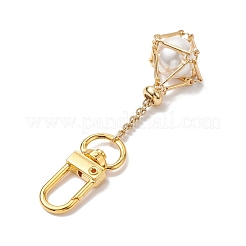 Brass Macrame Chain Pouch Round Shell Pearl Holder Pendant Decorations&nbsp;HJEW-JM02048-01